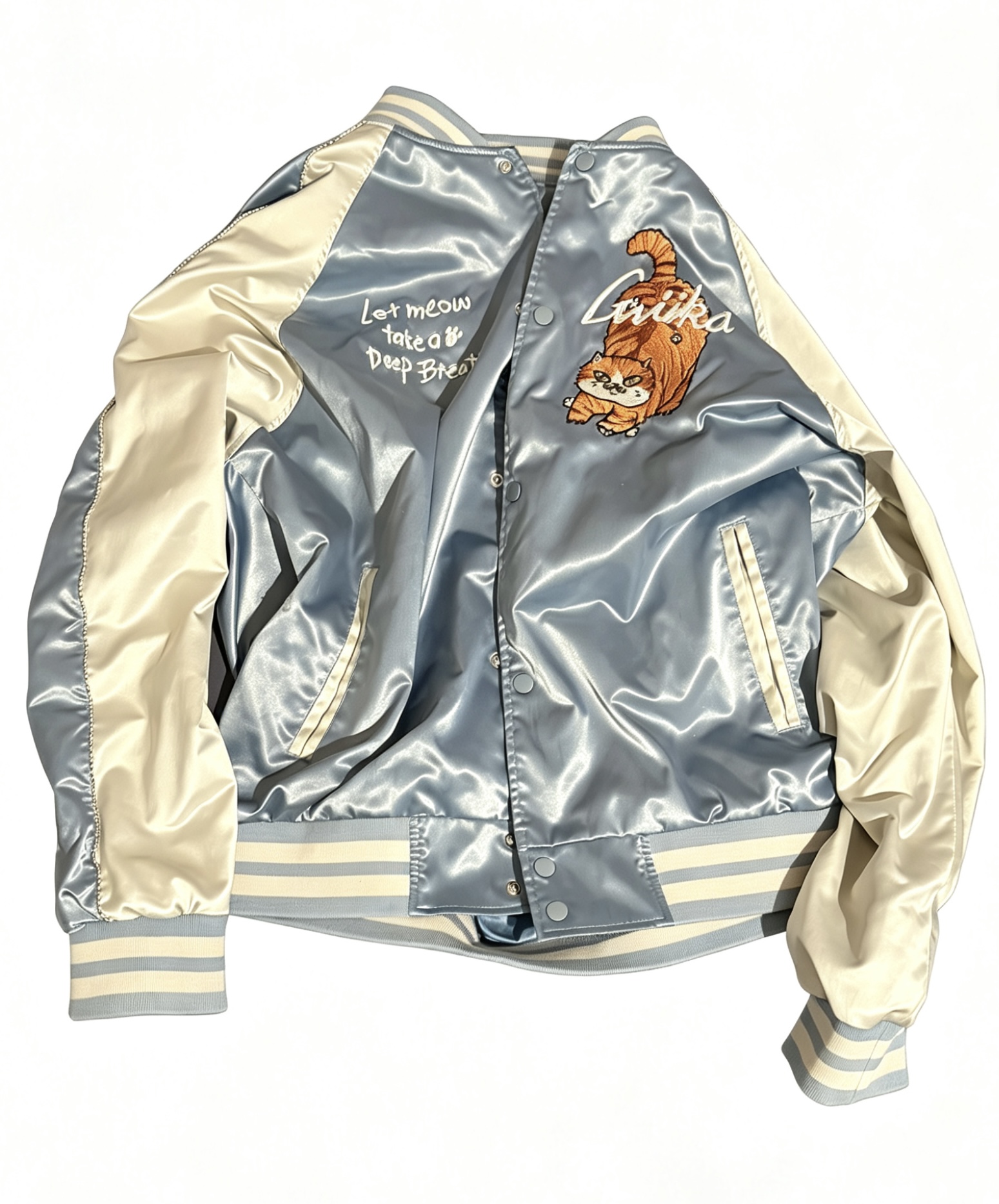 Cat Satin Varsity Jacket